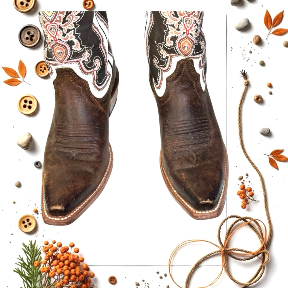 Ariat Alameda Brown Leather w Multicolor Designs Crystals Women Western Boots 7B - Picture 3 of 10